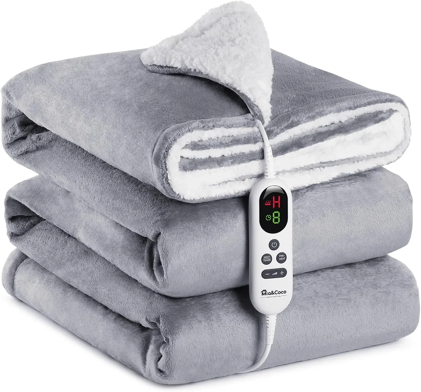 Mia&Coco couverture chauffante 180 × 130 cm, flanelle et sherpa